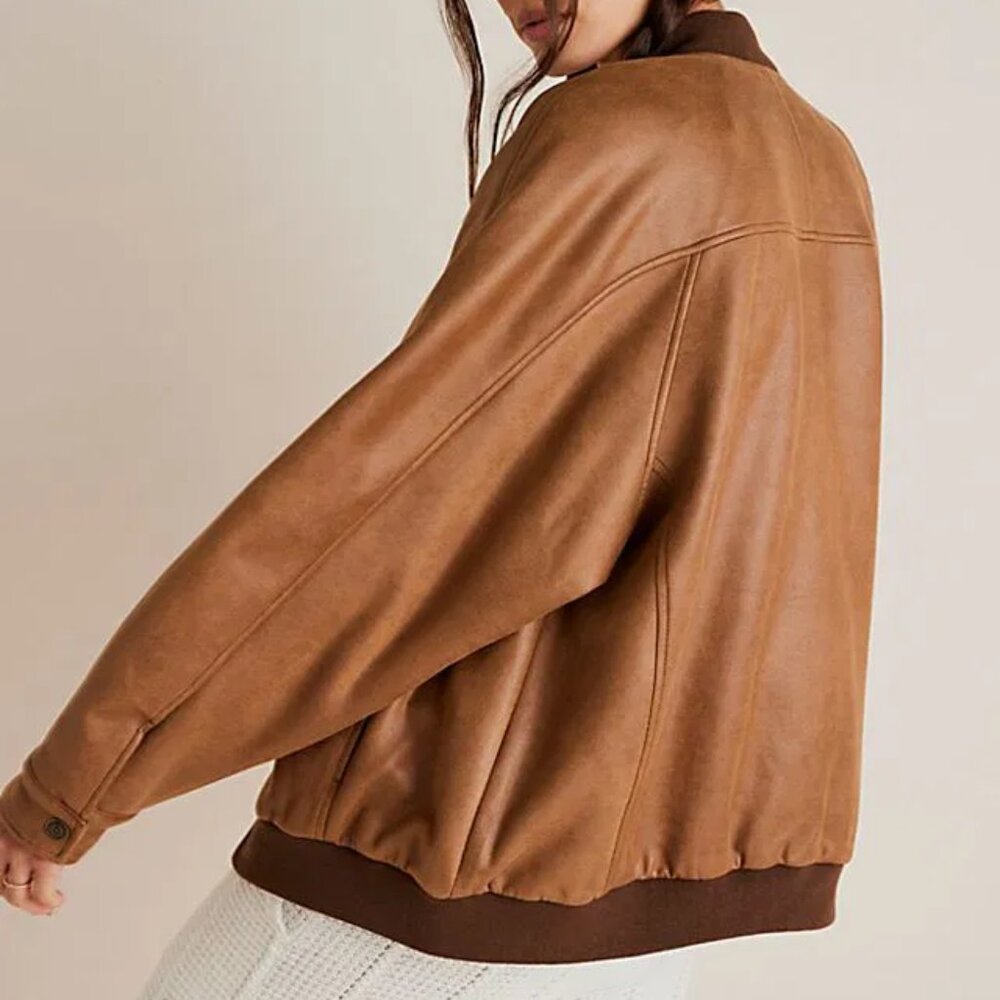NWOT We The Free Wild Rose Vegan Suede Bomber, Chestnut, Size XS - Picture 3 of 11